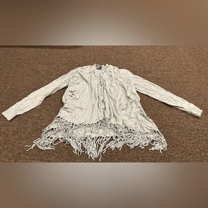 EUC! Chelsea & Theodore Heather Gray L Frayed Cardigan open front sweater